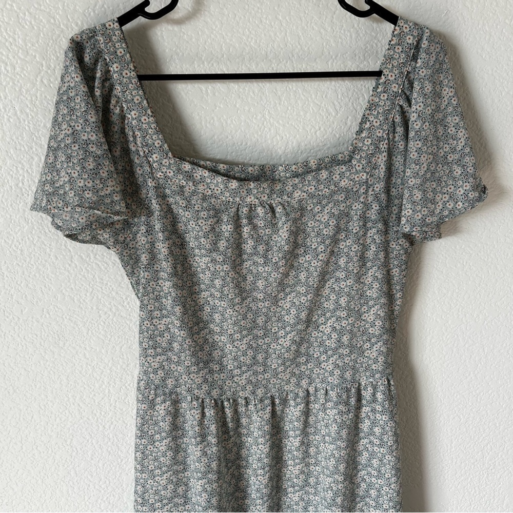 Monteau Cottagecore, Farmhouse, Square Neck Line, Floral Light Green Midi Dress